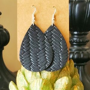 Black Weave Oval Earrings